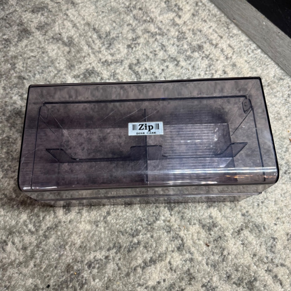 Vintage Iomega Zip Disk Case Smoke Gray Plastic Storage Box Dual Compartment Lid